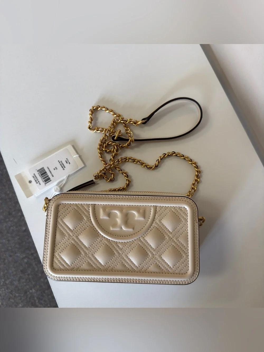 Tory Burch Quilted Cream Leather Chain Crossbody 79403 new cream